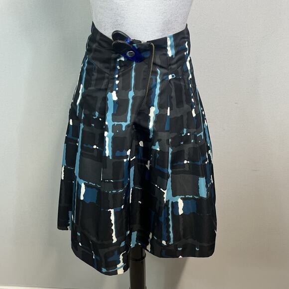 Express Design Studio Skirt size 4 Blue Green Knee Pleated Knee A Line Modest - Picture 6 of 8